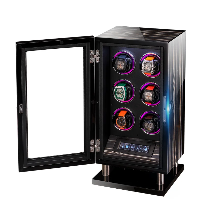 Wooden Watch Box Case Black Paint Automatic Watch Packaging Luxury Custom Logo Watch Winder OEM