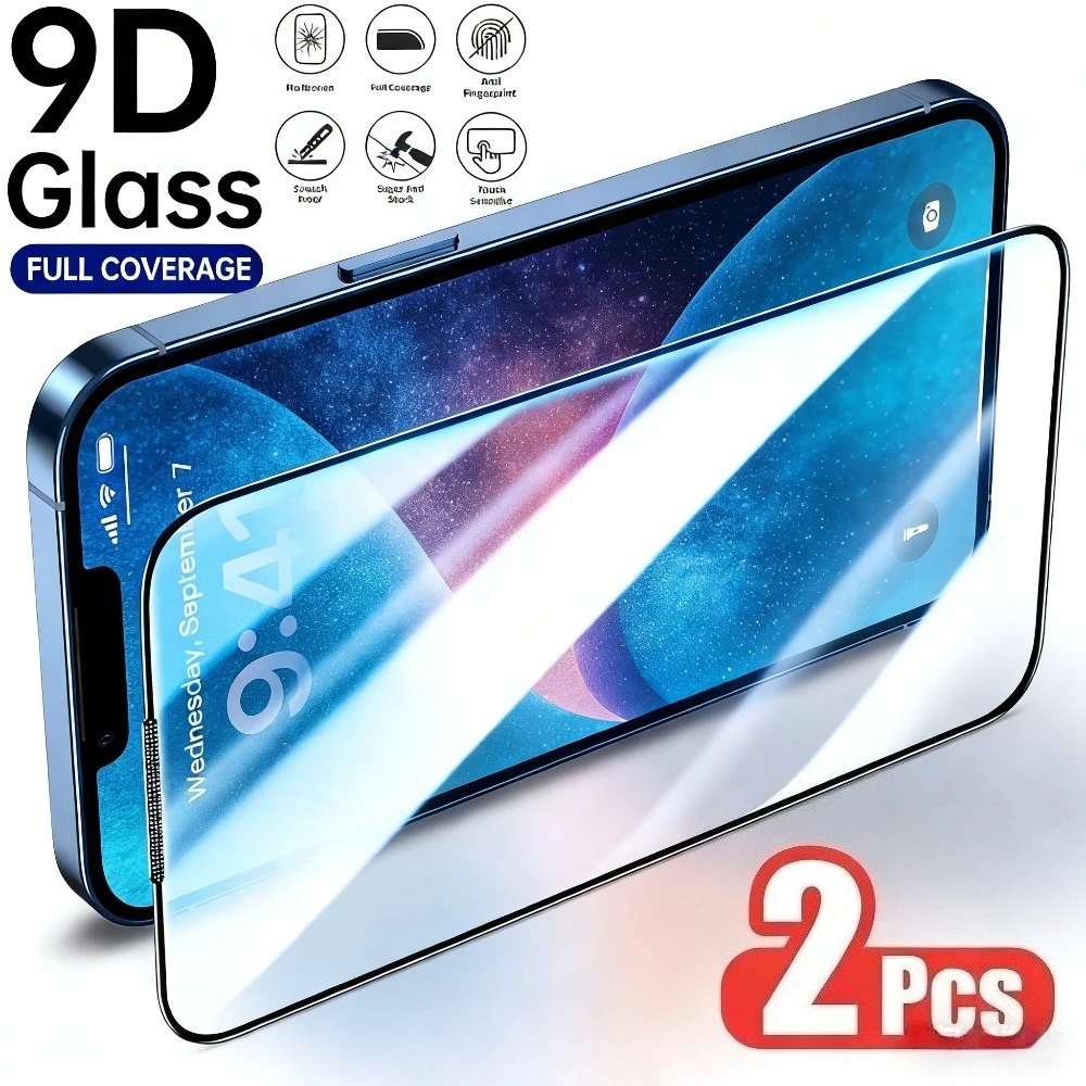 

2 шт. Защитное стекло Full Cover для iPhone 17, 16, 15, 14, 13 Pro Max, Air 17e, 16, 15 Plus, 12, 11 Pro Mini, твердость 9H, закаленное стекло