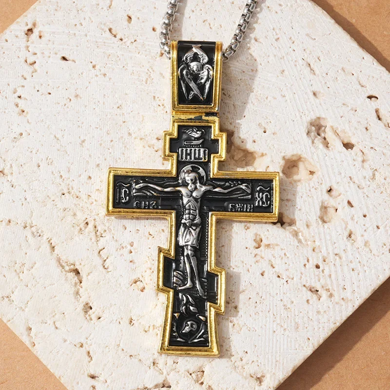 Movie John Wick Jesus Cross Necklace Crucifix Eastern Orthodox Prayer Big Pendant For Men Women Jewelry Accessories Gifts