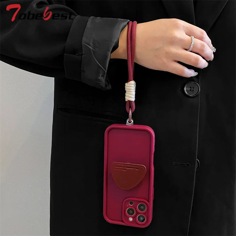 INS Triangle Stand Phone Holder Wrist Strap Case for IPhone 17 Air 16 16e 15 14 Plus 13 12 Mini 11 Pro Max Cover with Lanyard