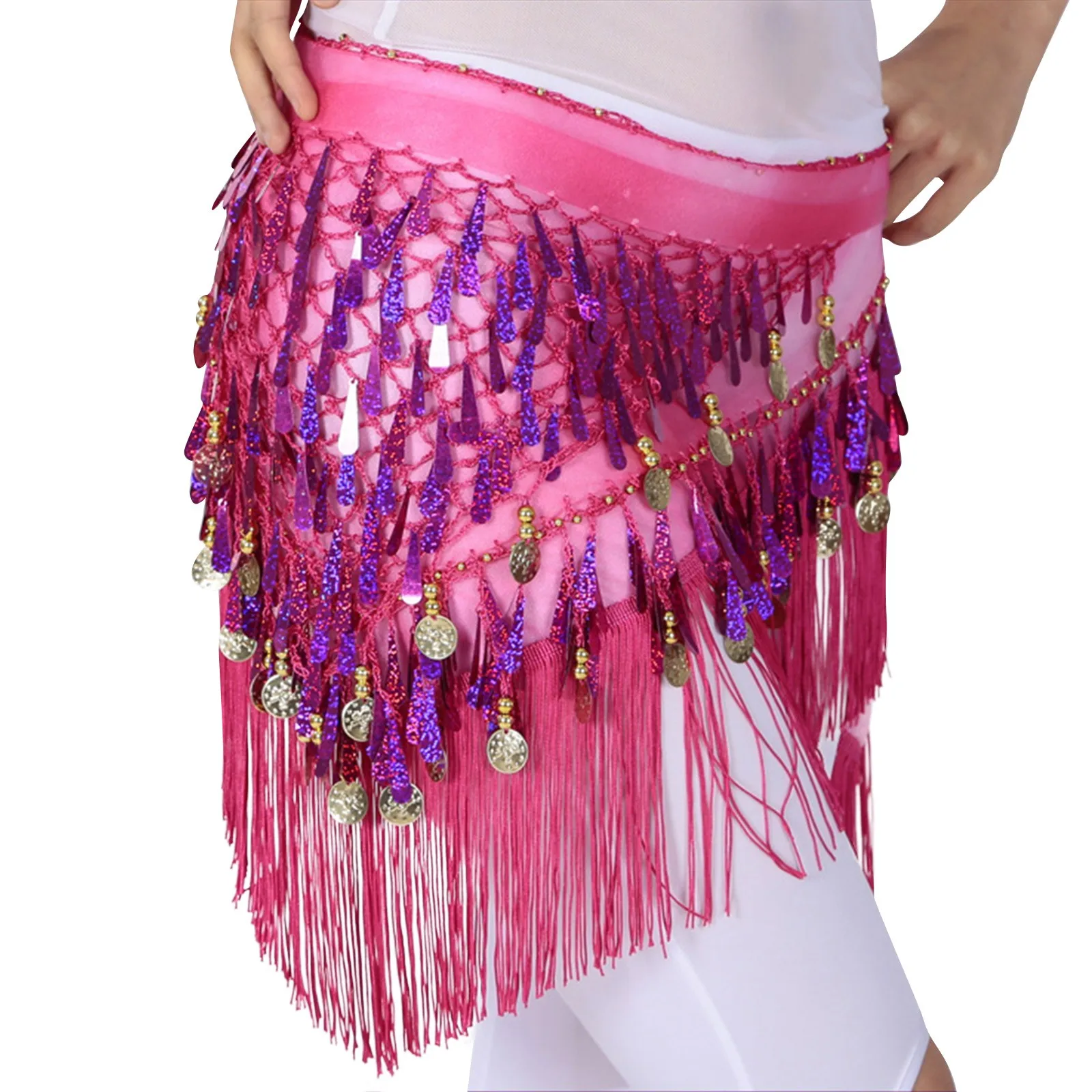Sequined Belly Dance Waist Scarf Sexy Women Belly Dance Chiffon Skirt Gold Sequins Waist Chain Tassel Belts Clubwear