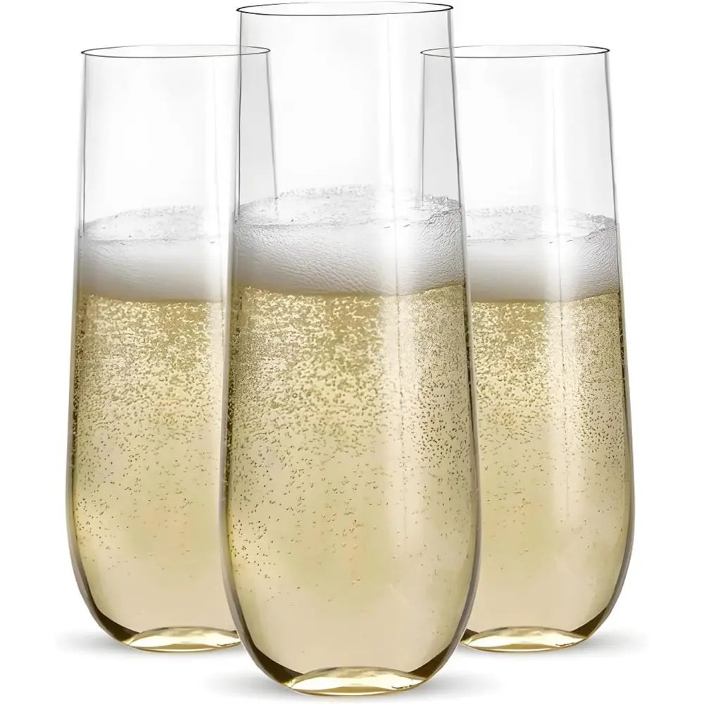 

48 Pack Plastic Champagne Flutes 9 oz - Disposable for Cocktails, Mimosa Bar, and Party Supplies - Clear Shatterproof Plastic Wi