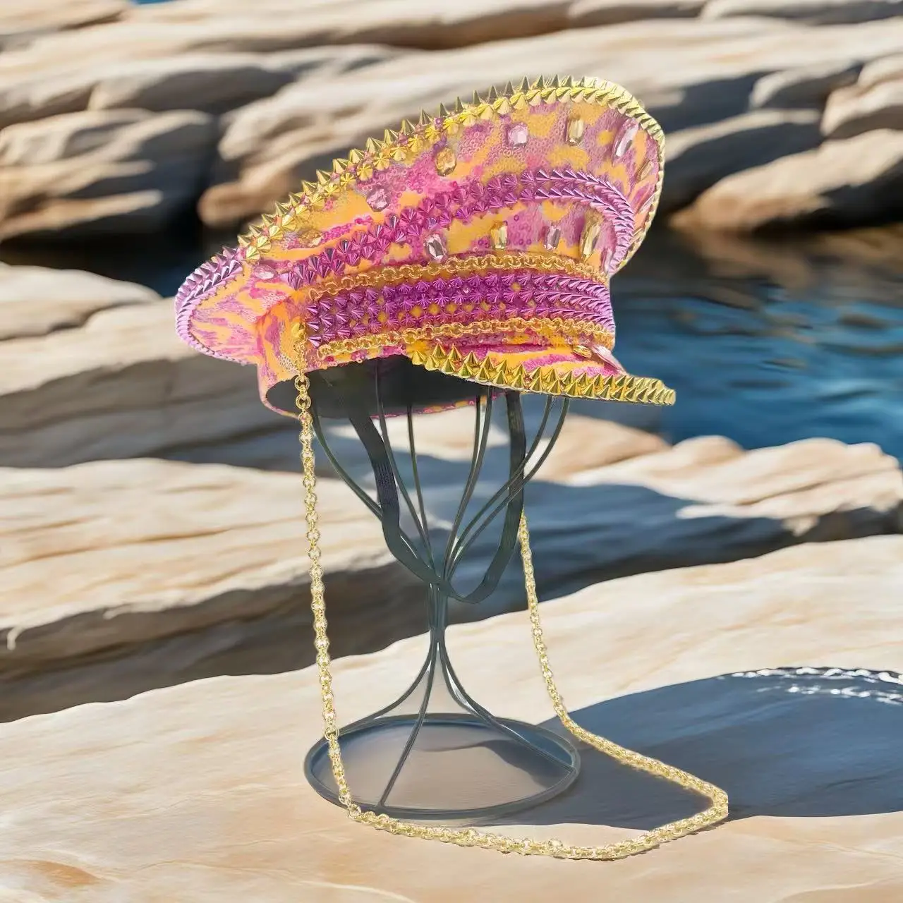 

Капитанская шляпа в стиле стимпанк с стразами для Марди Гра, карнавала, рейв-фестивалей, аксессуары и праздничная шляпа для женщин и мужчин