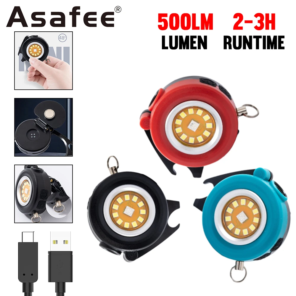 

Asafee H12-2 Mini Keychain Flashlight RGB Portable Lamp Bottle Opener Strong Magnet Work Light Waterproof Emergency Use Lantern
