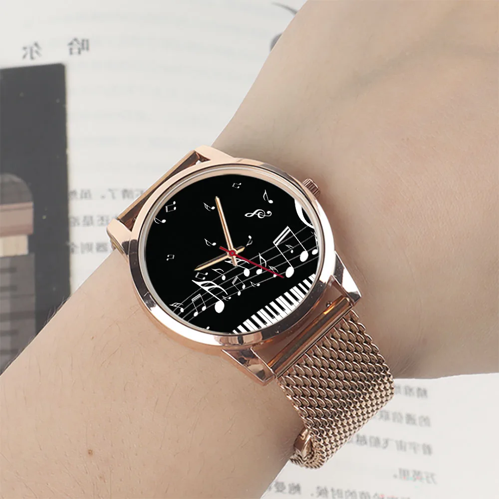 Custom 45/38 mm Black Man Colok Piano Keys Musical Note Rose Gold Watches Souvenir Silver Belt Universal for Men and Women Gift