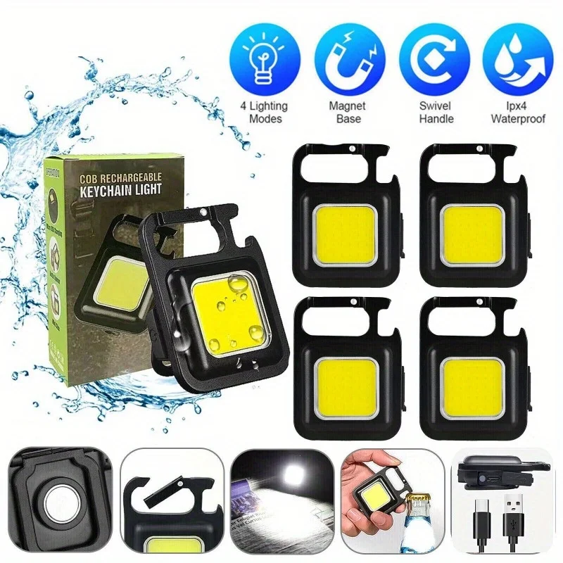 Multifunctional Work Light Mini Rechargeable Keychain Portable LED Lamp Small Pocket Lights for Outdoor Camping Car Lighting