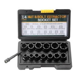 14Pcs Bolt Extractor Set Bolt & Nut Remover Stripped Lug Remover Extraction Socket Set for Removing Damaged