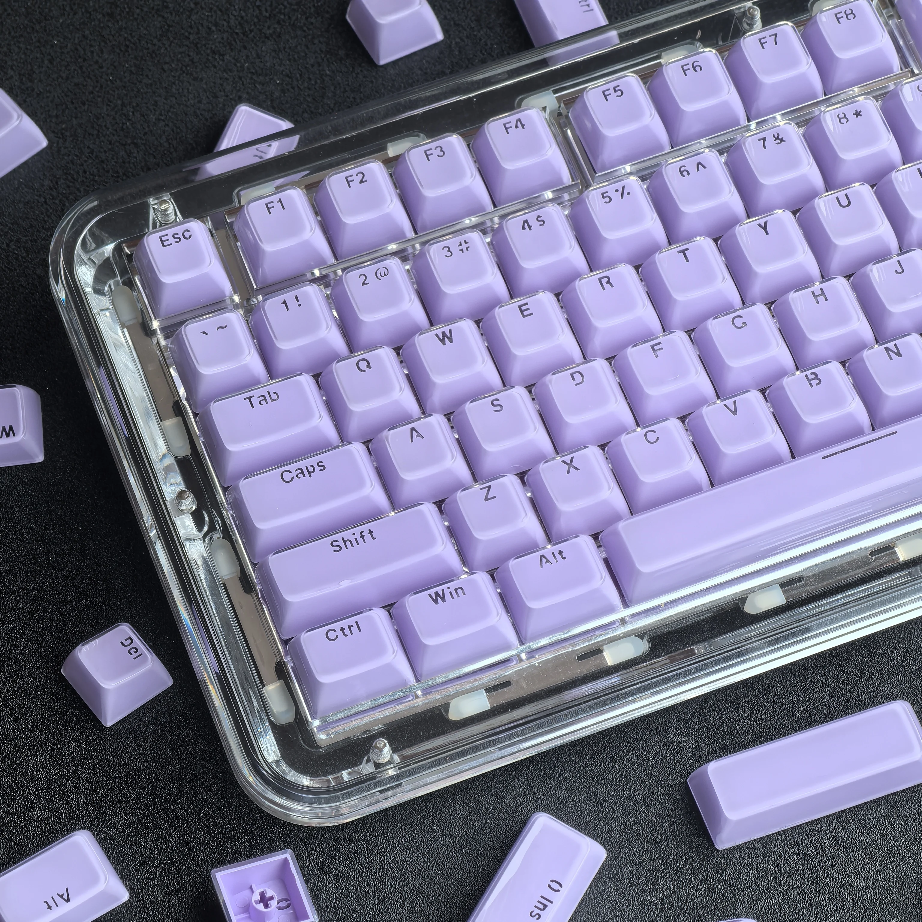 Jelly Light Purple Keycaps Crystal Engraved 135 Key Characters Transparent Pc Oem 2.25/2.75U Space Bar Alice Iso Keycaps