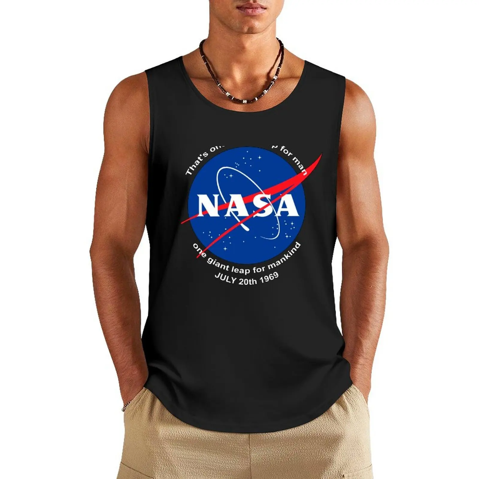 

NASA Patch One Small Step Moon Landing Tank Top summer Men's gym clothing vest for men