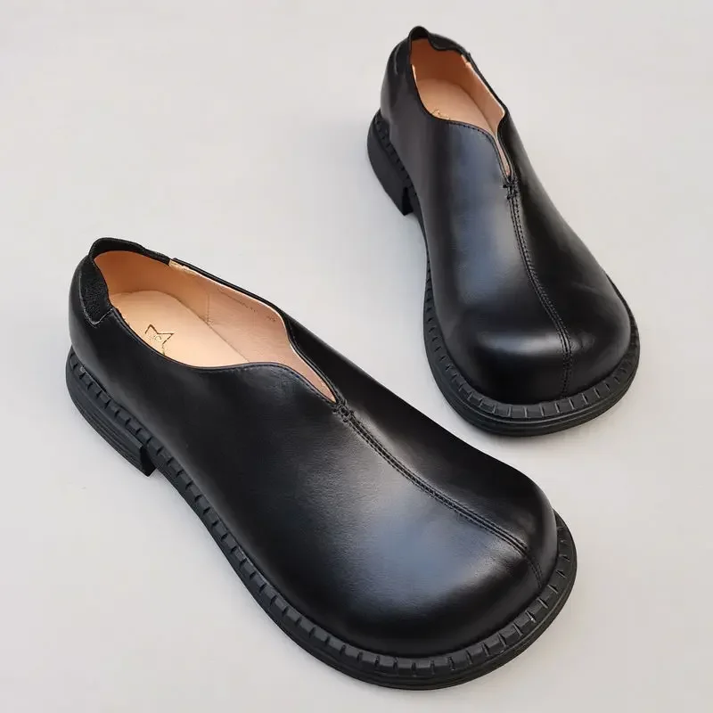 Careaymade-mocassins en cuir véritable chaussures pour hommes bout rond sans lacet chaussures plates résistant à l'usure respirant couleur unie chaussures pour hommes faites à la main