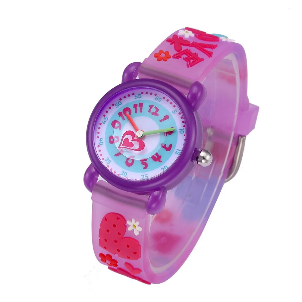 3D Cartoon Watch Silicone Waterproof Quartz Wristwatch For Purple Durable Resin Glass