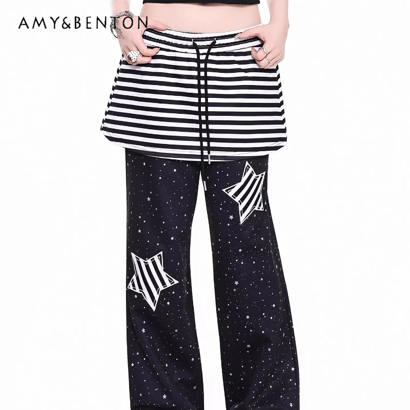 

2026 Spring Star Print Fart Curtain Women's Slacks Japanese Design Sweet Cool Slimming Versatile Loose Wide Leg Pants Ladies