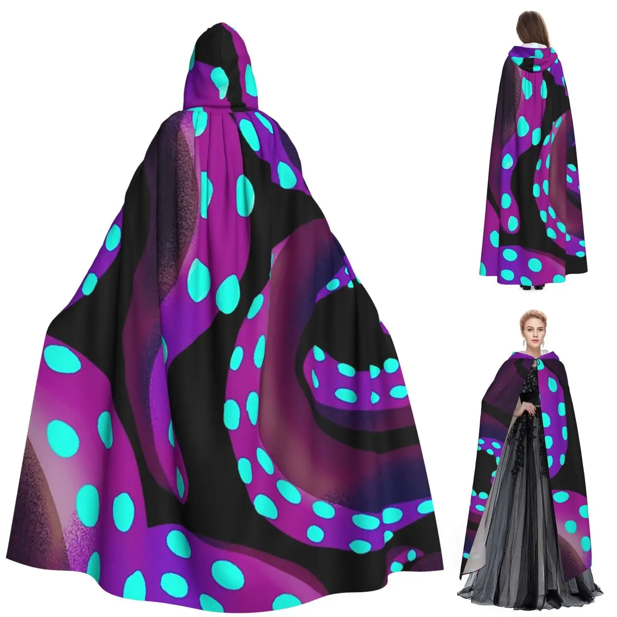 

Длинный плащ с капюшоном и щупальцами осьминога, средневековый костюм ведьмы, накидка для косплея, пальто на Хэллоуин для взрослых, унисекс