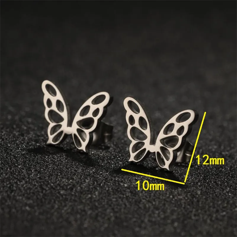4Pairs/Lot Korean Butterfly Earings Black for Women Animal Stainless Steel Mini Stud Earrings Girls Engagement Jewelry Oorbellen