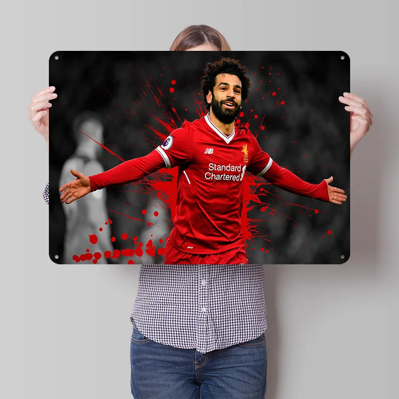 Металлический постер с Мохамедом Салахом, настенный декор в ретро-стиле, винтажные жестяные таблички для мужской комнаты, украшения для дома, предметы декора