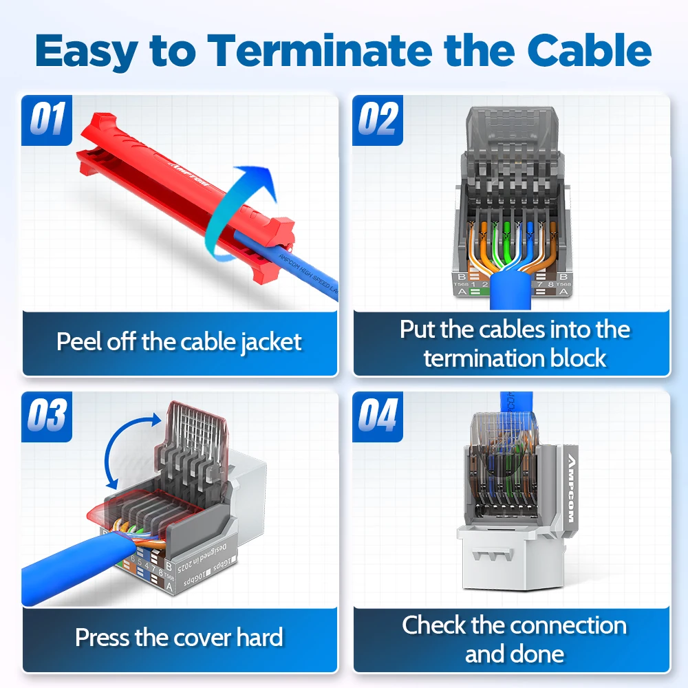 Picture 7: AMPCOM UTP RJ45 Keystone Jack CAT6 CAT6A Tool Free 90 Degree No Punch Down with Flip Dust Cap for Faceplate Patch Panel -1 PCS