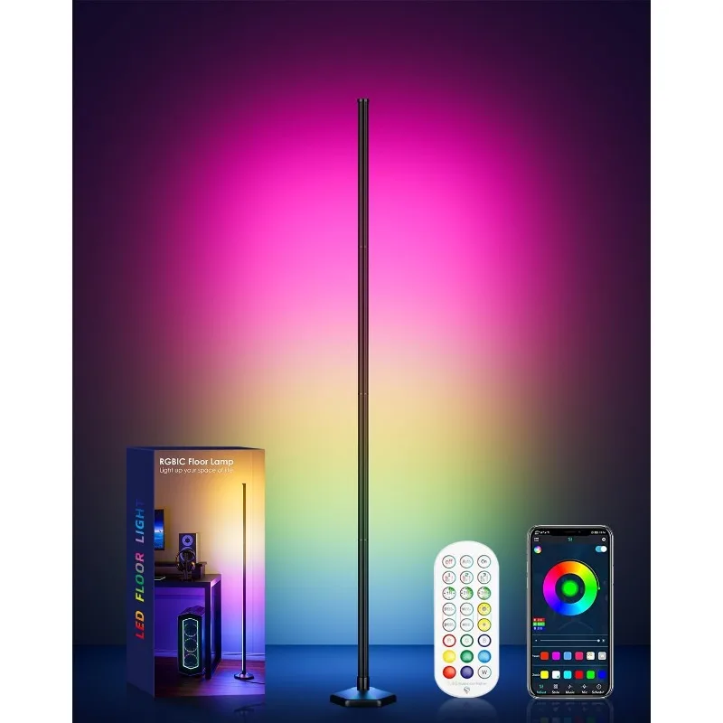 Lampadaire d'angle RVB, lampadaire LED à couleur changeante de 65 pouces, synchronisation de la musique, application Bluetooth, télécommande, 16 millions de couleurs de bricolage, lumière Ti