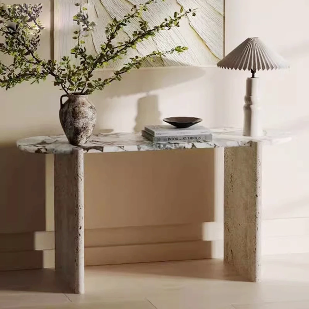 

Modern Minimalist Table Furniture Natural Mable Travertine Entryway Console Table For Luxury Hotel Hallway