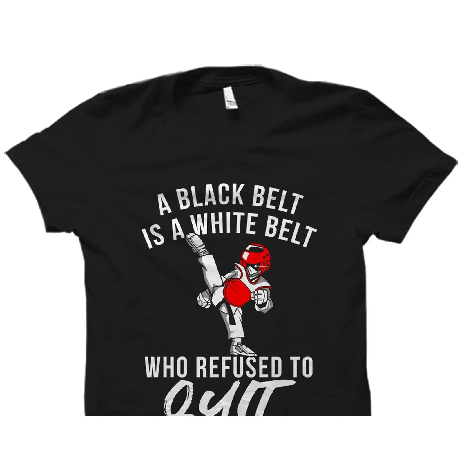 A Black Belt Never Quit Inspirational Quote Taekwondo Karate Martial Arts T shirt for Artists Judo Trainer vintage Washed