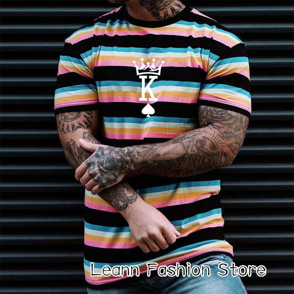 Colorful Stripe Print T-Shirt Summer Men Vintage Tops Tees 3D Print Short Sleeve Soft Clothing Male Casual Camiseta Streetwear