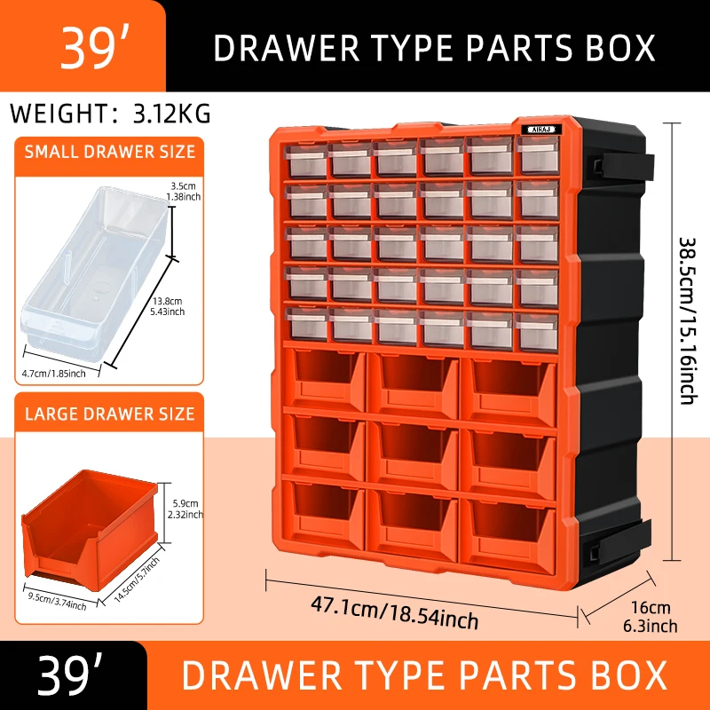 AIRAJ 18/39/60 lades multifunctionele onderdelendoos Transparante plastic opbergdoos - Spliceable 15 inch Home Storage Beste keuze