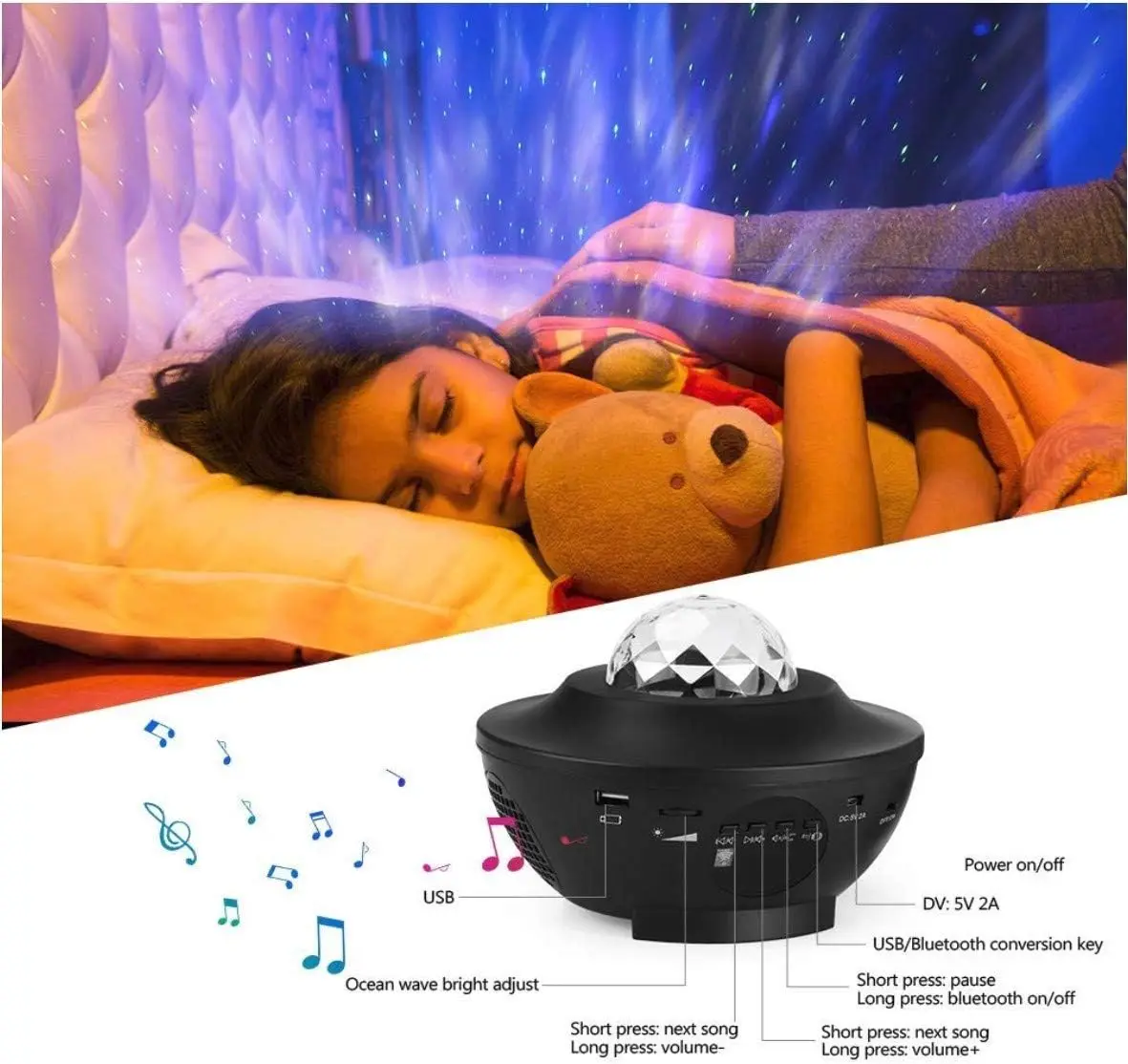 Proiettore stellare, proiettore di luce galassia per camera da letto, proiettore di luce notturna con altoparlante musicale Bluetooth, controllo vocale