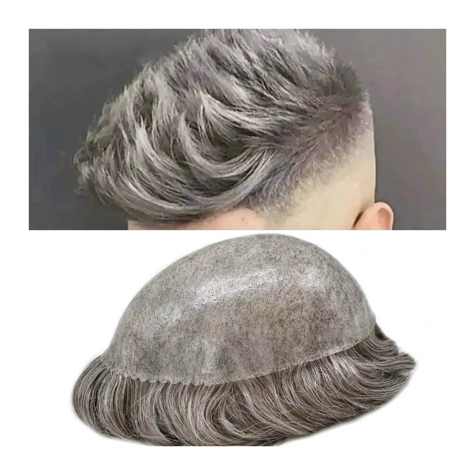 

100% Human Hair Men Toupee Skin Base Hairpiece Glue-Free Adhesive for Daily Wear & Natural Look Men Wigs
