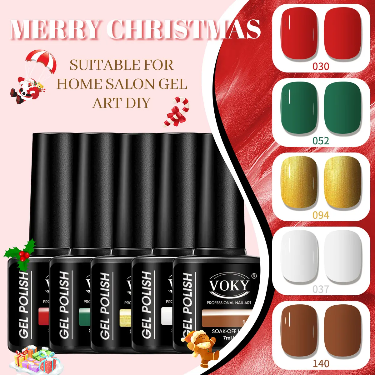 مجموعة جل طلاء أظافر فوكي مكونة من 5 قطع - سلسلة ألوان عيد الميلاد، مناسبة لعلاجات المانيكير والباديكير على مستوى الصالون.