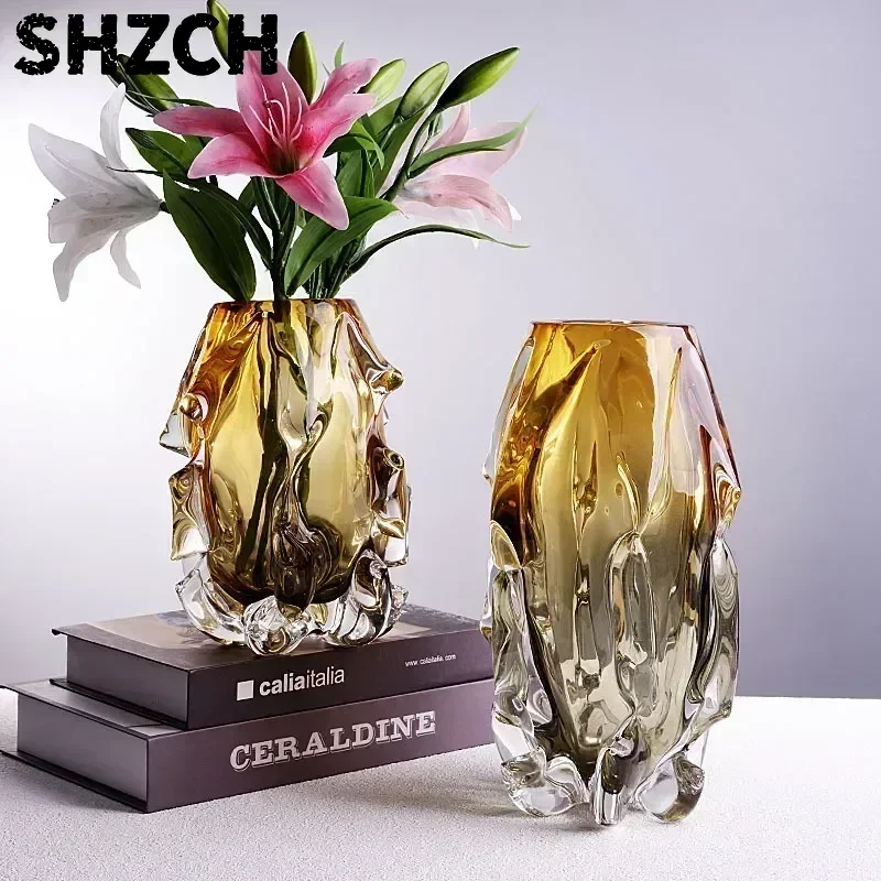 High-grade Crystal Glass Art Vase Ornaments Modern Contracted Vase Decoration Hand Craft Gift Desk Decorative Flower Ware