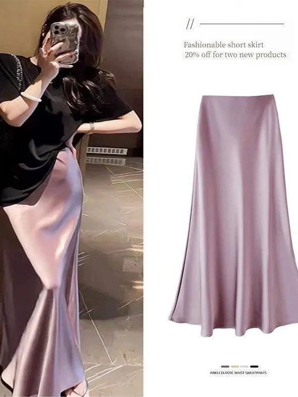 Silk A-Line  Skirt Women's High Waist Slim Fit Fish Tail Skirt Summer 2026 New Style Comfortable Polyester Fiber Skirt