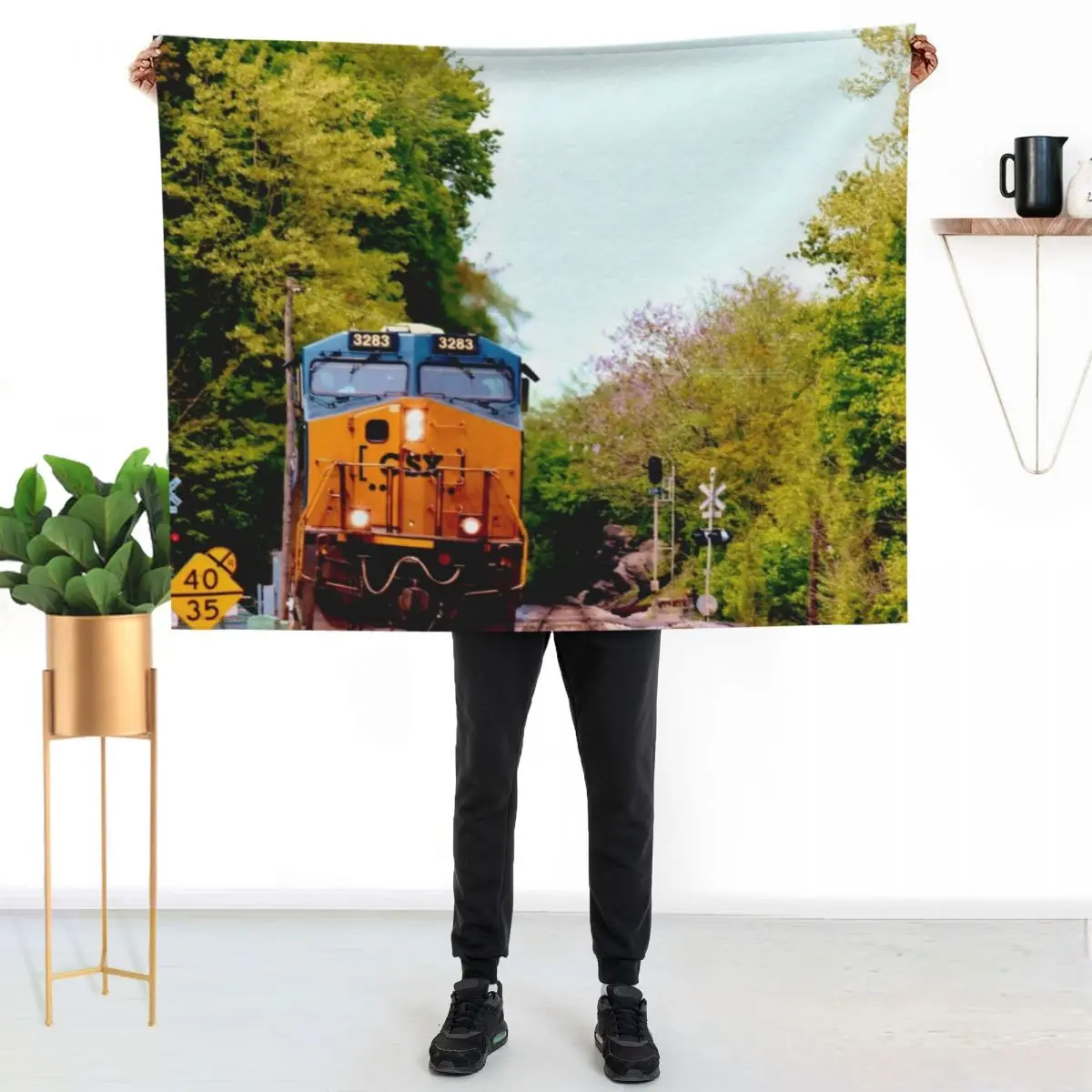 CSX Locomotive 3283 Approaching Harpers Ferry Throw Blanket Soft Comfort Blanket for Reading Watching TV