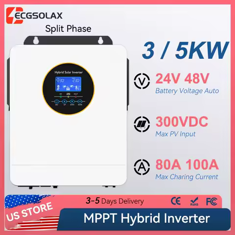ECGSOLAX 3/5KW Hybrid Solar Inverter 48V 120V With MPPT 80/100A Charging Controller Off-Grid Pure Sine Wave Inverter