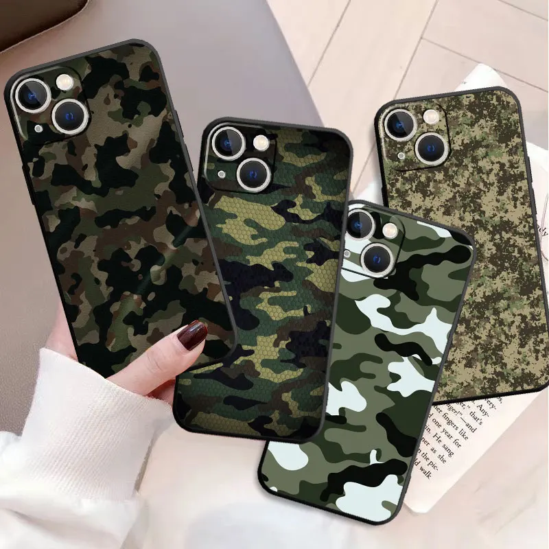 

Silicone Case For Apple iPhone 15 13 12 11 Pro Max 7 8 12Mini XS XR X 5 5S SE 6 6S Plus Phone Cover Army Camouflage Army Green