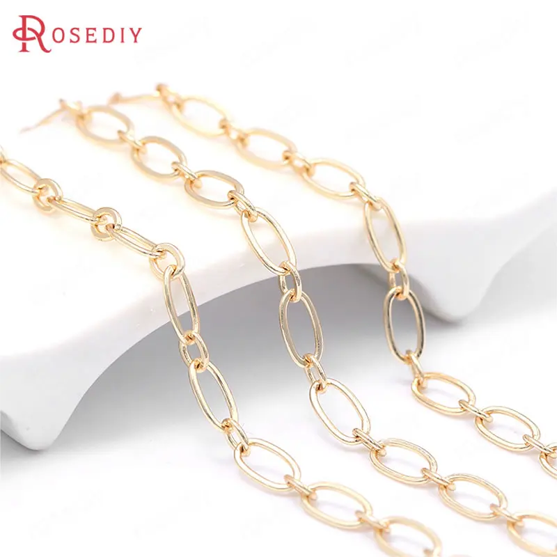 (39339)1 Meter Chain link 6.5x3.6MM 24K Gold Color Brass Long Oval Shape Necklace Chains Jewelry Making Supplies Diy Accessories