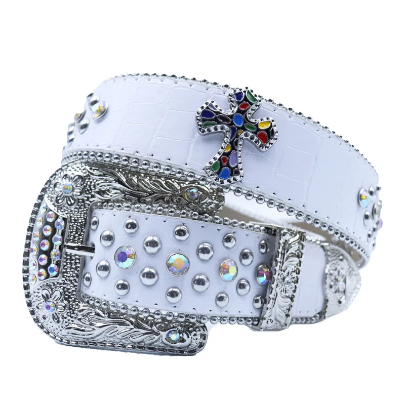 

Fashion Punk Men Women BB Western Rhinestone Belt Bling Studded Sparkly y2k PU Leather Belt