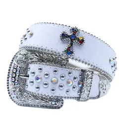 Cinturón de cuero de PU brillante con tachuelas ostentosas para hombres y mujeres, moda Punk, cinturón occidental BB, diamantes de imitación, y2k