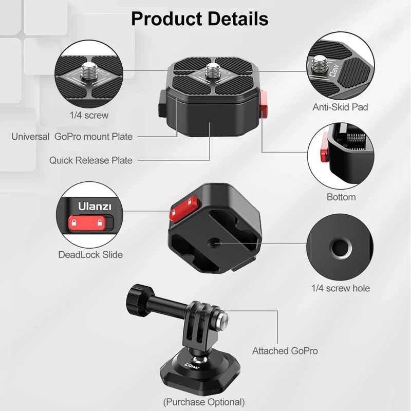 Ulanzi Claw Quick Release System Plate Clamp Mount for DSLR Gopro Action Camera Tripod Adapter Mount Plate Board Accessories