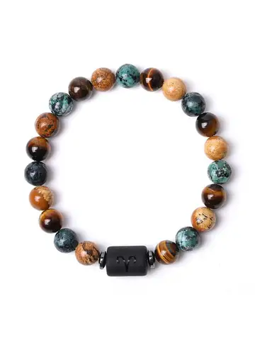 Natural Stone Tiger Eye Picture Jasper Round Beads 12 Constellation Bracelet for Men and Women