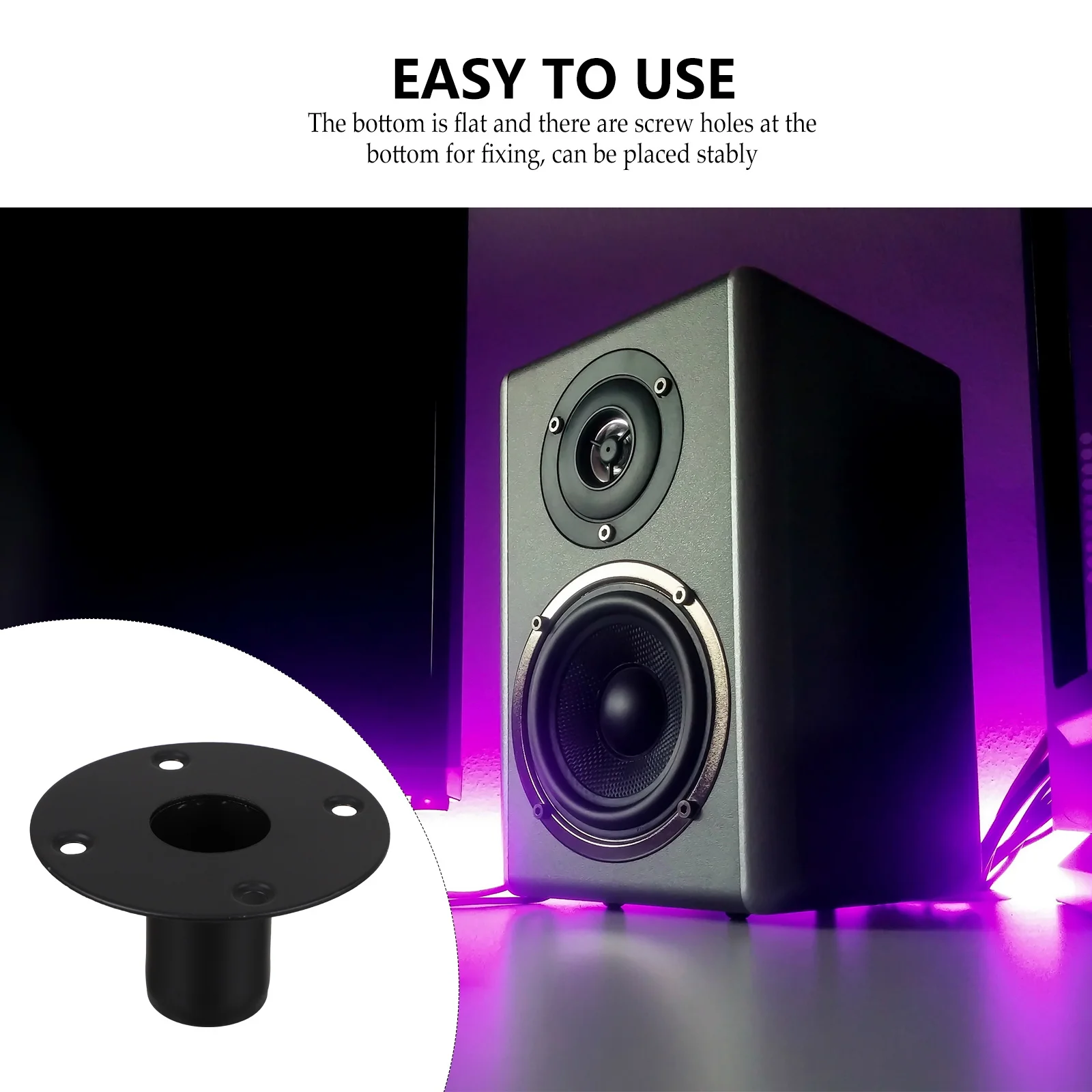 

1Pcs Speaker Mount Stand Iron Base Bracket Durable Wear-Resistant Flat Bottom Screw Holes Metal Speaker Holder