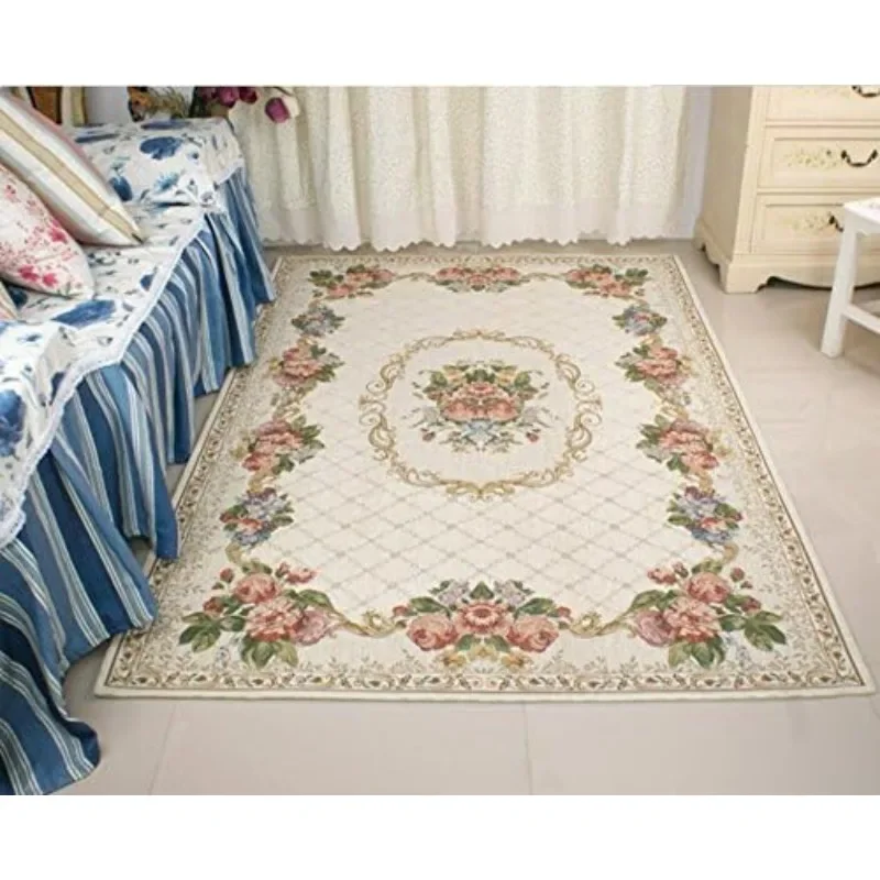 Vintage Rustic Carpet Shabby Rose Rugs Luxury Soft Elegant Traditional Rugs Floral Floor Carpet Home Living Room Bedroom Mats