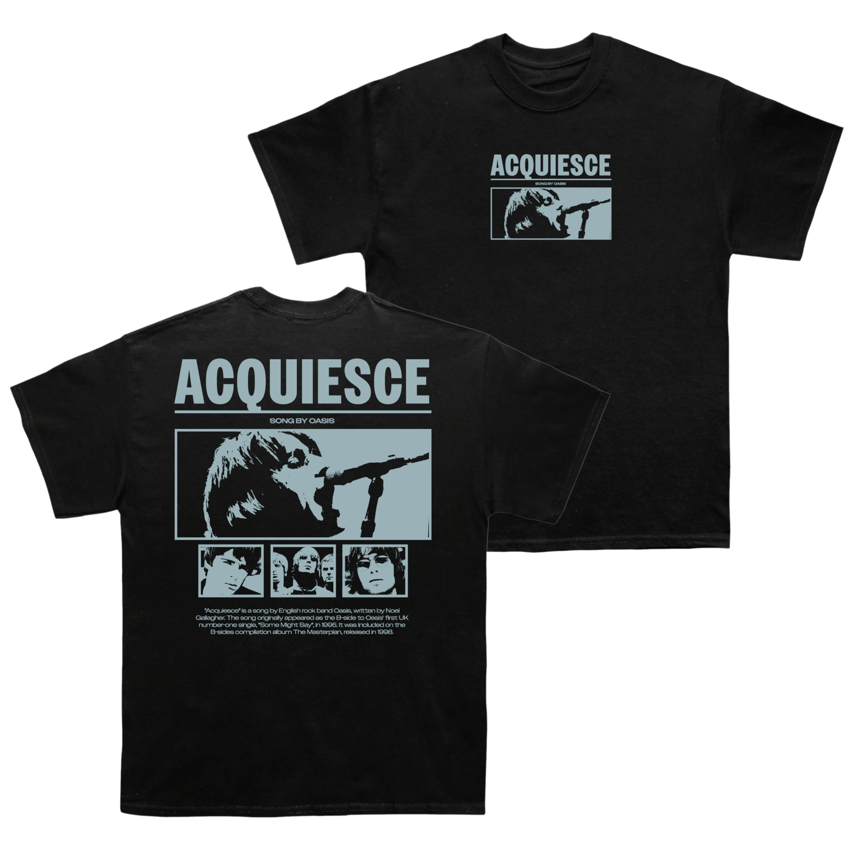 Camiseta Oasis - Acquiesce con gráfico de póster, nueva camiseta para hombre, cuello redondo, 100% algodón, manga corta, estilo oversize, Y2k, camiseta de moda popular
