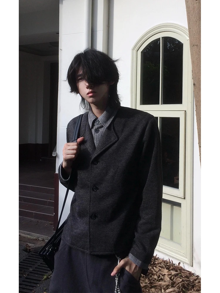 

Мужской вязаный кардиган с длинными рукавами, вышивкой в виде колосьев пшеницы, имитация двухслойности, повседневный свободный крой, в американском стиле, с элементами пэчворка