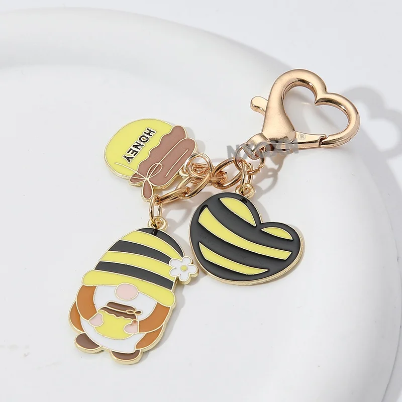 1 Buah Gantungan Kunci Enamel Bunga Hati Orang Tua Berjanggut Putih Lebah Lucu Kartun Gantungan Kunci Hadiah Bagus Buatan Tangan Lebah Madu Indah untuk Teman