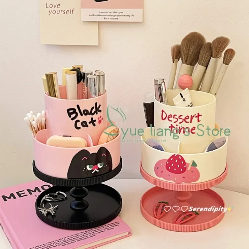 Cake Shape Three Layers Lipstick Storage Box, Rotary Makeup Brush Storage Tube, Household Desk Eyeliner Pen Eye Shadow Shelf