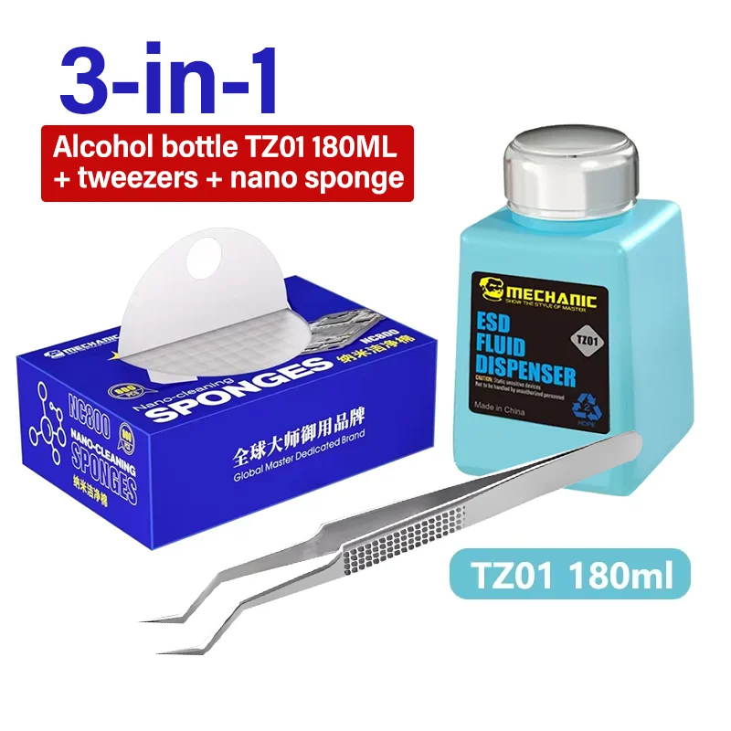 MECHANIC TZ01 3-in-1 Alcohol Dispenser Bottle Set ESD Stainless Steel Pump Container For Electronics Repair Workbench
