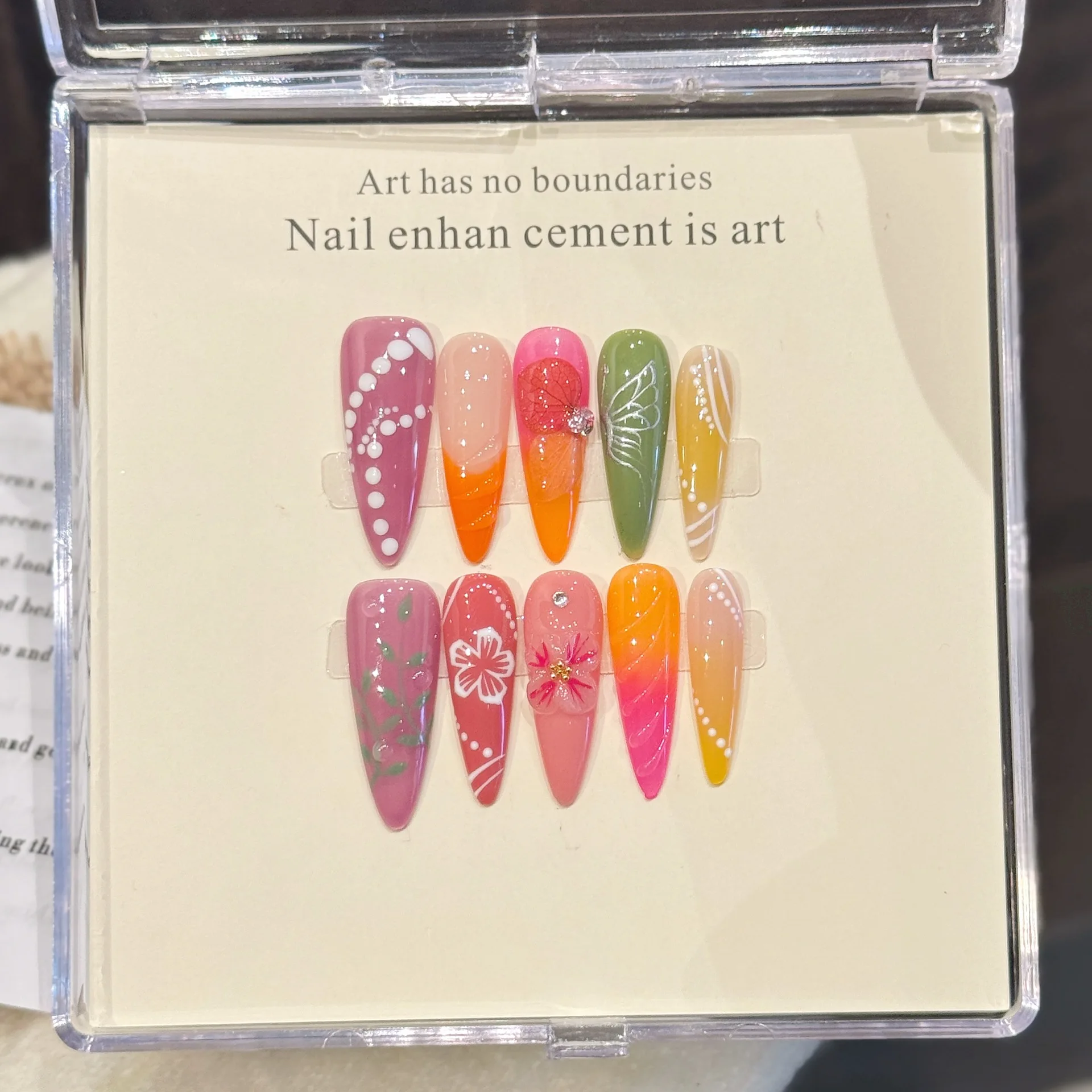 

10pcs Handmade Long Stiletto Y2K Press On Nails Gradient Colorful 3D Carving Flower Design Sweet Cool Fake Nails Wearable Nails
