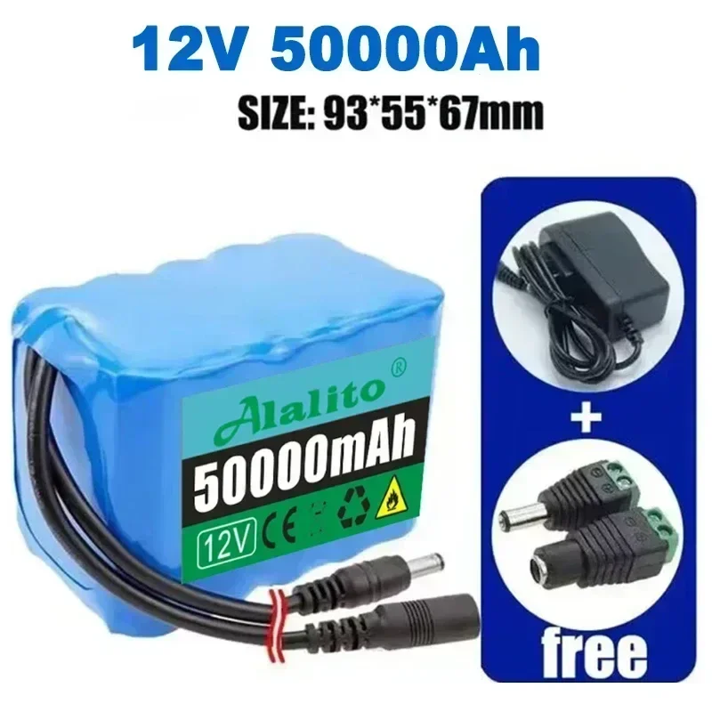 Nwe Portable Super 12V 50Ah Battery Rechargeable Lithium Ion Battery Pack Capacity DC 12.6v10Ah CCTV Cam Monitor+Charger