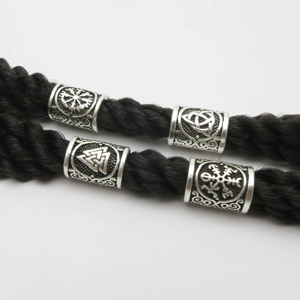 

2pcs Valknut Aegishjalmer Vegvisir Big Hole beads Hair Beard Dreadlock Braid Rune Beads Tubes DIY Bracelet Making Supplies