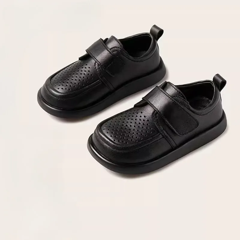 Zapatos de cuero genuino para niños y niñas de estilo británico, zapatos Oxford negros para niños, zapatos planos para bebés y niños pequeños, estudiantes y niños