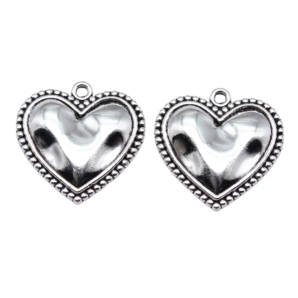 10pcs/lot 21x21mm heart Charms For Jewelry Making Antique Silver Color 0.83x0.83inch